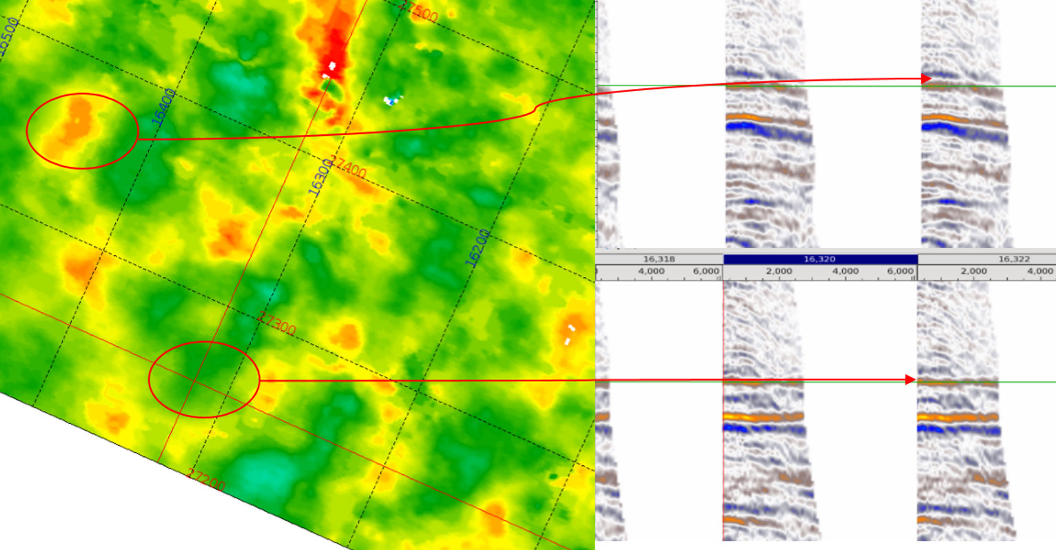 QC stage – color-coded seismic attribute map for quality control of subsurface data