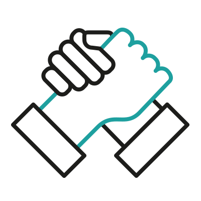 Two hands clasped in handshake icon – symbolizing client partnership and positive testimonials for Sharp Reflections